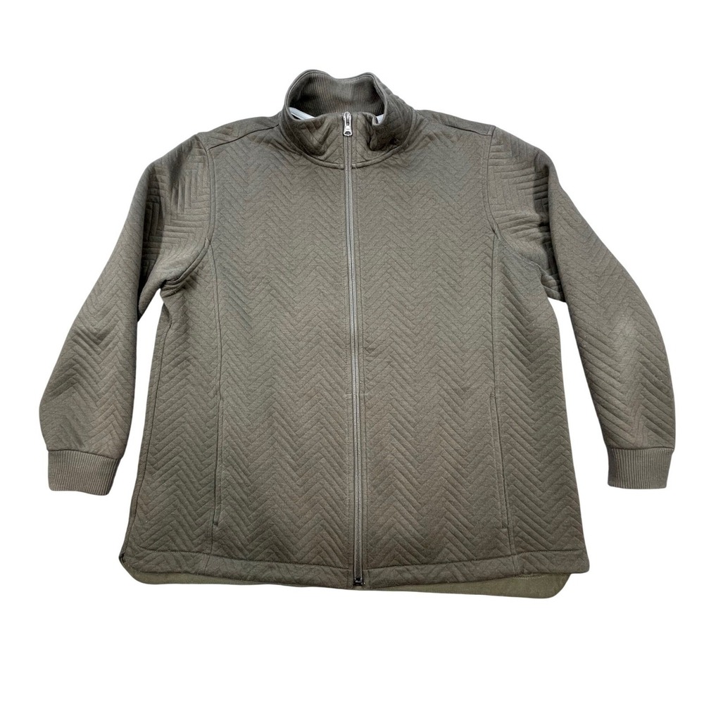 Lands End Olive Green Herringbone Quilted Full Zip Jacket Womens Large 14-16